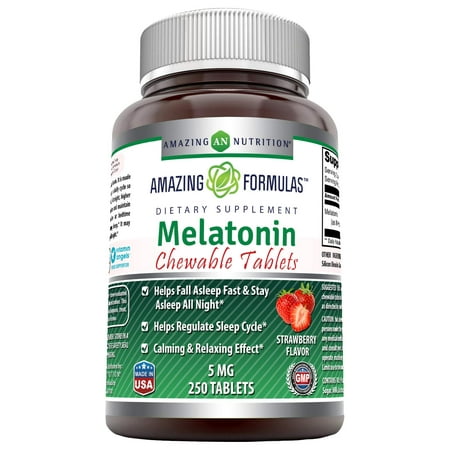 Amazing Formulas Melatonin 5 Mg 250 Chewable Tablets | Strawberry Flavor | Non-GMO | Gluten Free | Made in USA