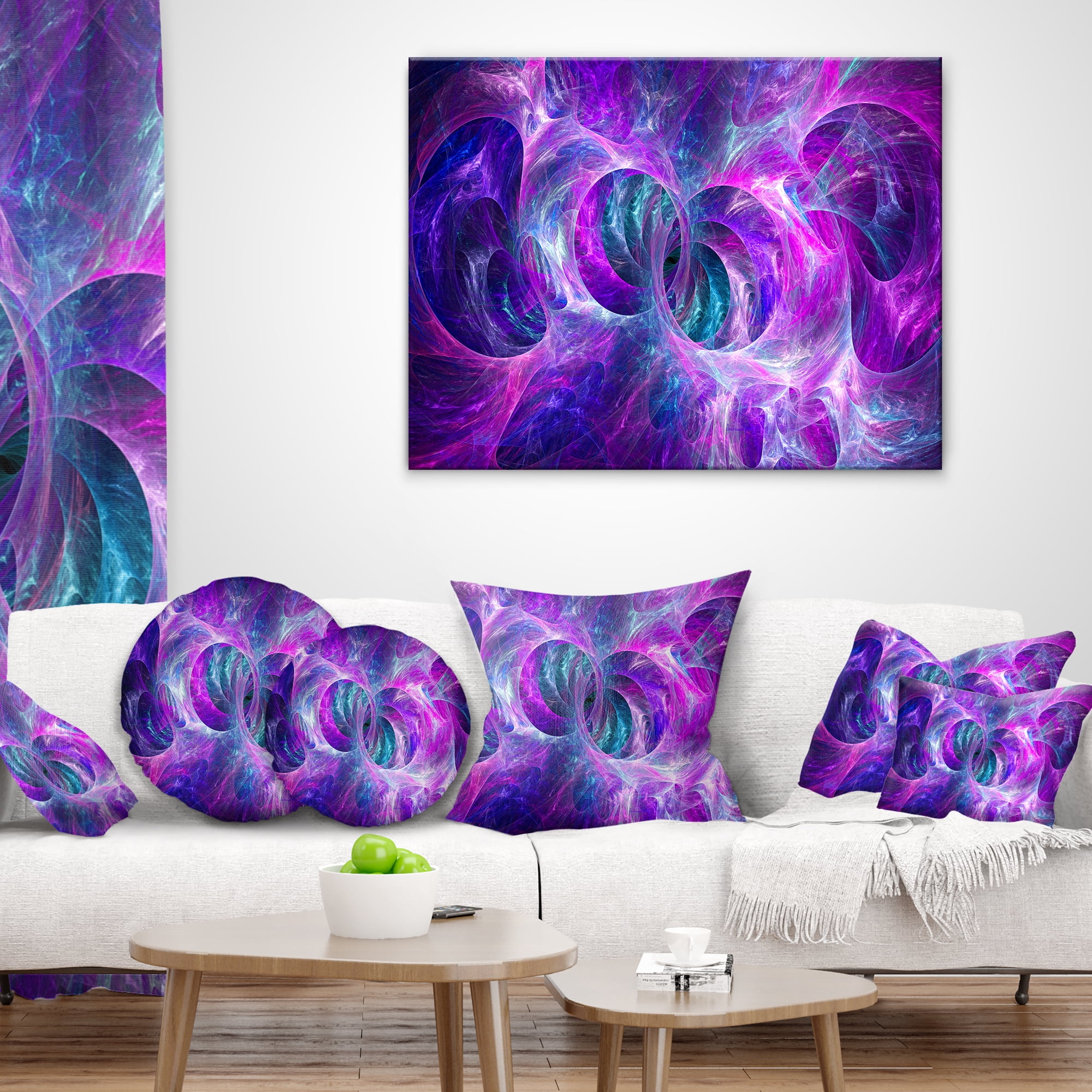 Designart Snow Purple Fractal Texture - Abstract Throw Pillow - 18x18