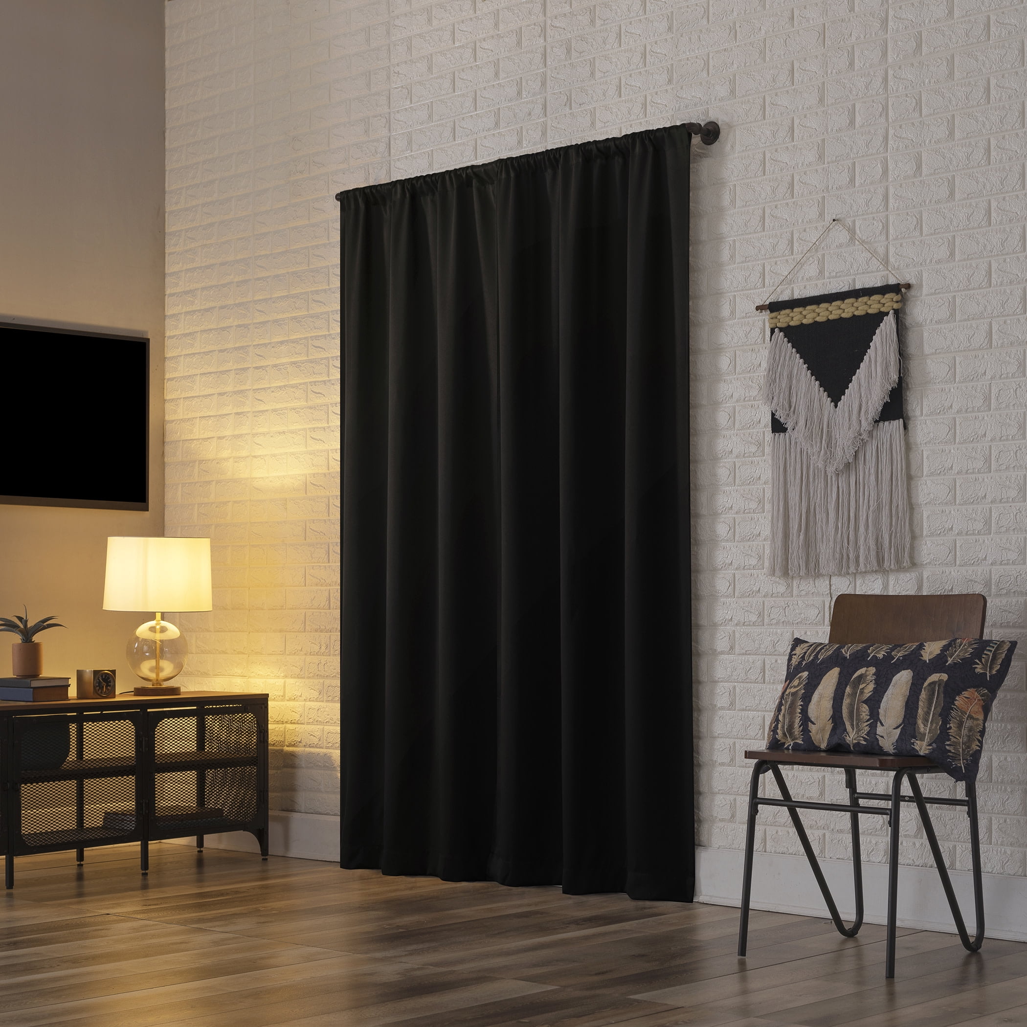 Sun Zero Bergen Theater Grade Extreme 100% Blackout Rod Pocket Curtain Panel, 40"X84", Black