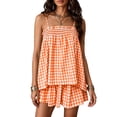 thumbnail image 2 of Vdoaml Women Gingham 2 Piece Set Ladies Spaghetti Strap Smocked Tank Top Loose Shorts Sets Casual Summer Outfit S Orange, 2 of 5