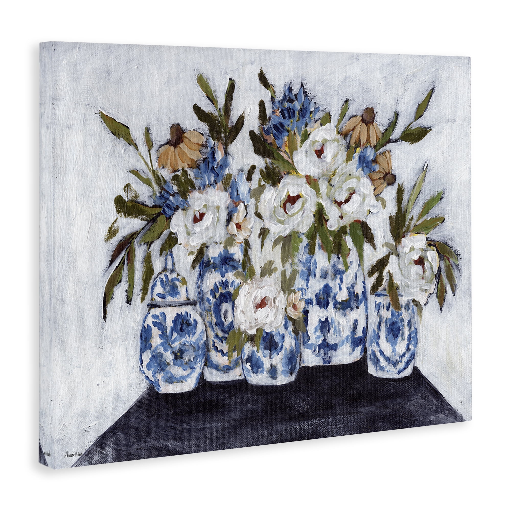 Stupell Industries Ornate Flower Pots Still Life Plants & Flowers Painting Wrapped Canvas Art Print Wall Art, 48 x 36