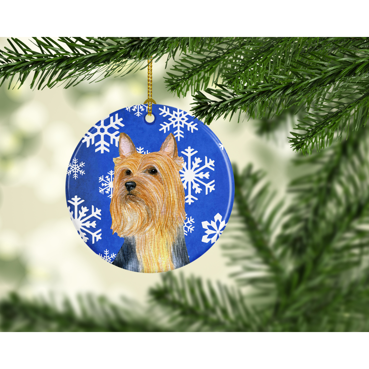 Carolines Treasures LH9271-CO1 Silky Terrier Winter Snowflake Holiday Ceramic Ornament, Multicolor