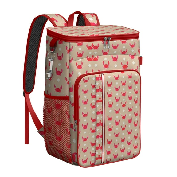 Nautical Crab and Sea Print Backpack Cooler, Insulated Leakproof Cooler Bag, Waterproof Lunch Backpack for Outdoor Use, Fishing, Picnic