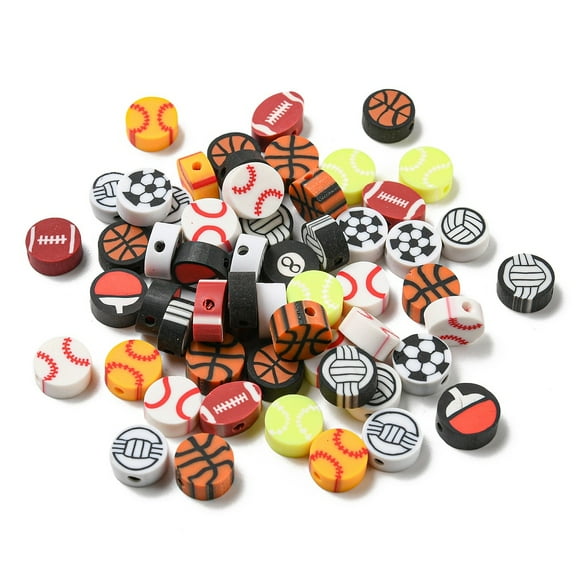 100pcs Handmade Polymer Clay Beads Football/Basketball/Rugby/Volleyball/Baseball Mixed color 9.5x4.5mm Hole: 1.8mm