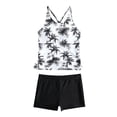 thumbnail image 2 of LIJCC Girls' 2-Piece Tank Rash Guard Swim Set – Cross-Back Top with Black Palm Tree Print, Matching Solid Black Swim Shorts, Perfect for Beach/Pool/Outdoor Water Fun, 2 of 7