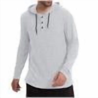 XuJwPNcy Men's Hoodies Pullover Casaul Long Sleeve Drawstring Knit Henley Hooded Sweatshirt with Button(White,X-Large)