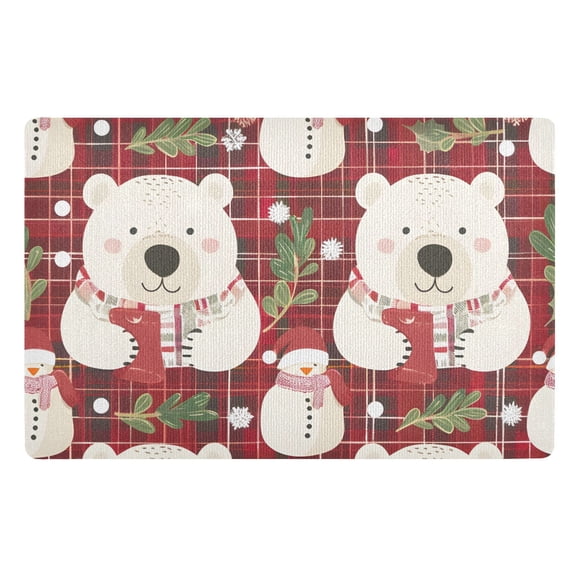 JSTEL Bear Christmas Checkered Front Door Mat Outside Entrance 32x20 Inch Doormat for Outdoor Indoor Washable Non Slip Floor Mats