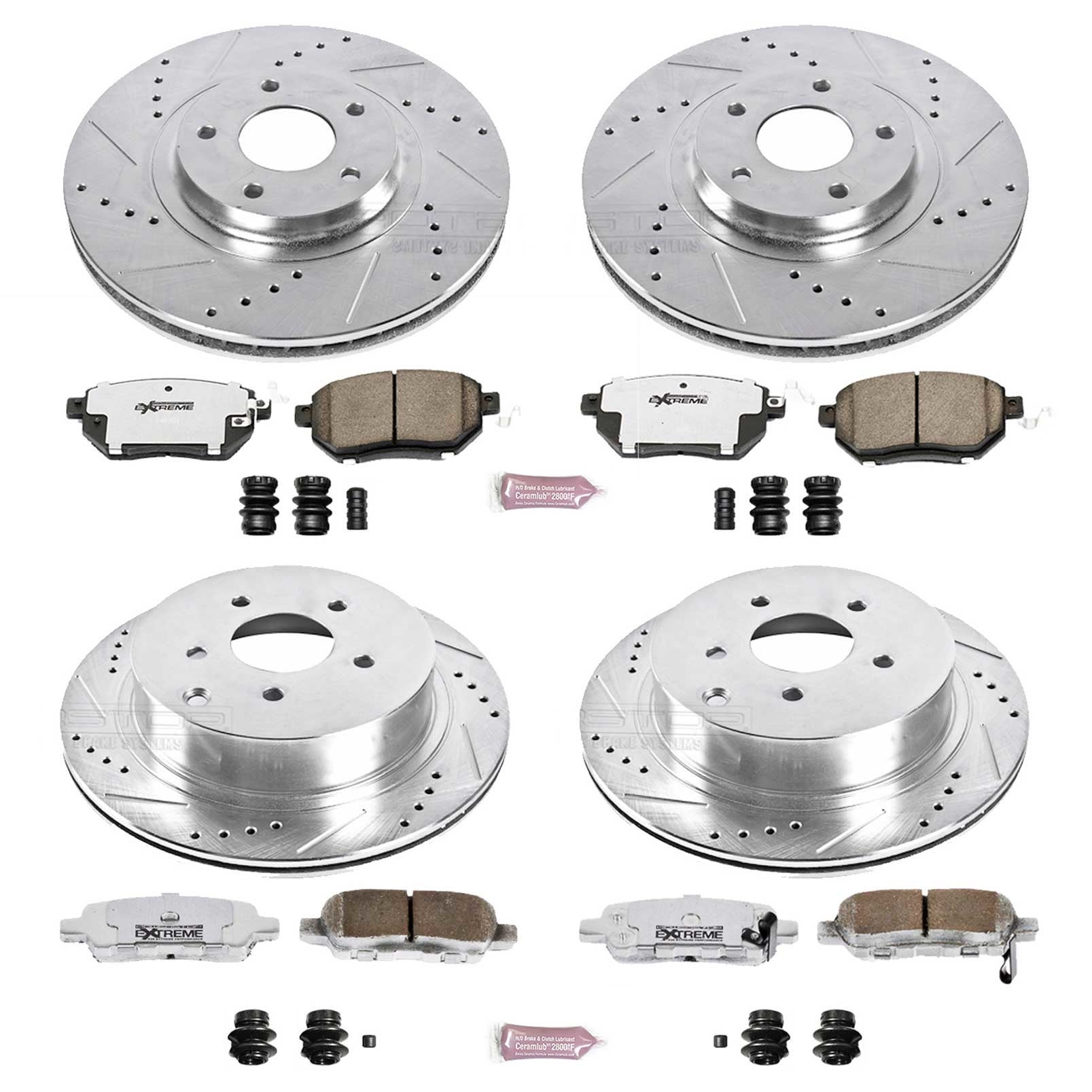 PowerStop Front and Rear Z26 Street Warrior Carbon-Fiber Ceramic Brake Pad and Drilled and Slotted Rotor Kit Fits: INFINITI NISSAN Select Models K2767-26