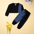thumbnail image 2 of Yidarton Girls spring and autumn new fashion denim splicing sweatshirt suit casual black sports suit, 2 of 11