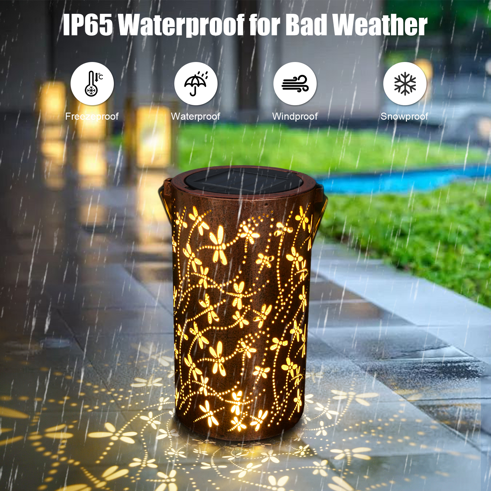 Qoosea Solar Lantern With Dragonfly Projection photo 3