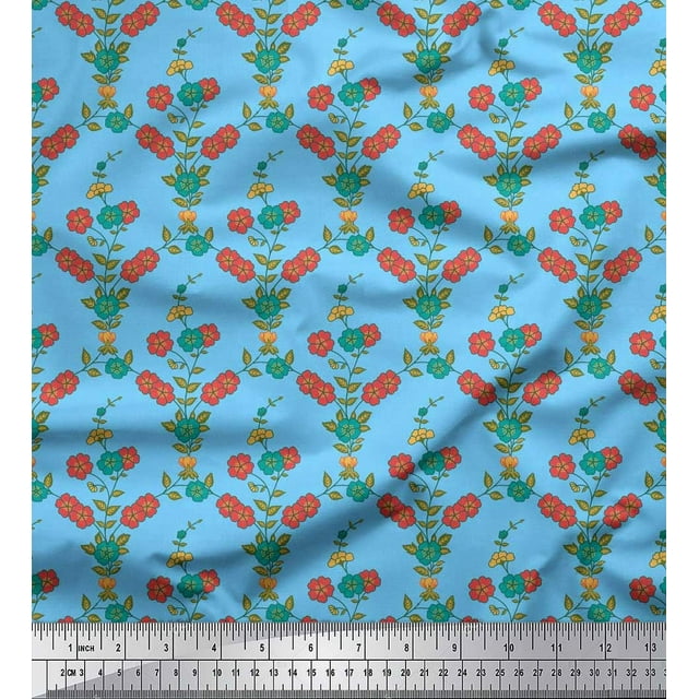 Soimoi Poly Georgette Fabric Leaves & Floral Print Sewing Fabric Yard 52 Inch Wide
