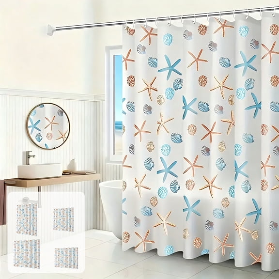 AOMXGD Coastal Seashell Shower Curtain, Waterproof Mildews-Proof, No-Drilling Required, Light-Transmitting Yet Opaque Bathroom Partition Curtain
