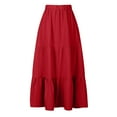 thumbnail image 4 of Pleated Skirts for Women, Casual Solid Color Layered Maxi Skirt, Flowy Ruffles Elastic Waist Pockets Sunskirt, 4 of 5