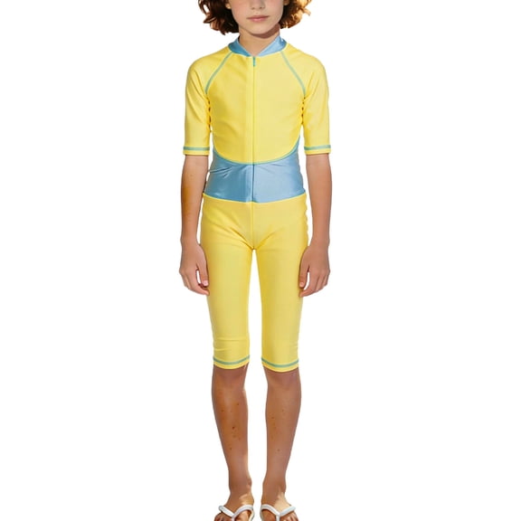 Lopecy-Sta One Piece Workout Bodysuit for Girls Swimsuit Zipper Water Sport Short Swimsuit UPF 50  Sun Protection Quick Dry Bathing Suits