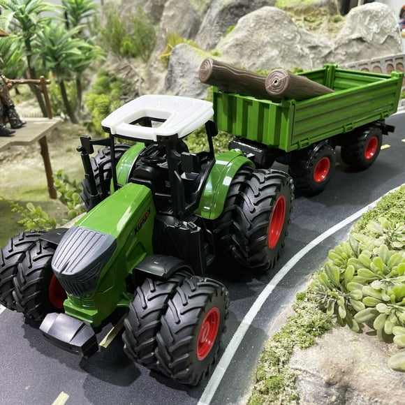 LNGOOR Realistic 16.54inch Farm Tractor Toy Set with Trailer & Faux Woods - Durable Manual Operation Perfect for Christmas & Birthday Gifts