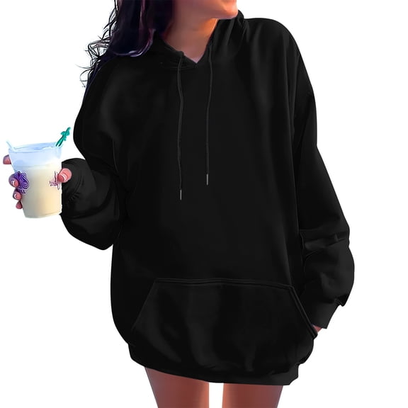 JGNGSHN Womens Solid Color Hoodies Oversized Drawstring Hooded Pullover Sweatshirts Casual Fashion Tops Pocket Sweater