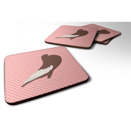 

English Pouter Pigeon Pink Check Foam Coaster Set of 4