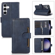Allytechgroup Galaxy S24 Ultra Wallet Case with 9 Cards Holder 2 Cash Pocket, Premium PU Leather Retro Flip Stand Magnetic Closure Hand Wrist Phone Case for Samsung Galaxy S24 Ultra, Darkblue