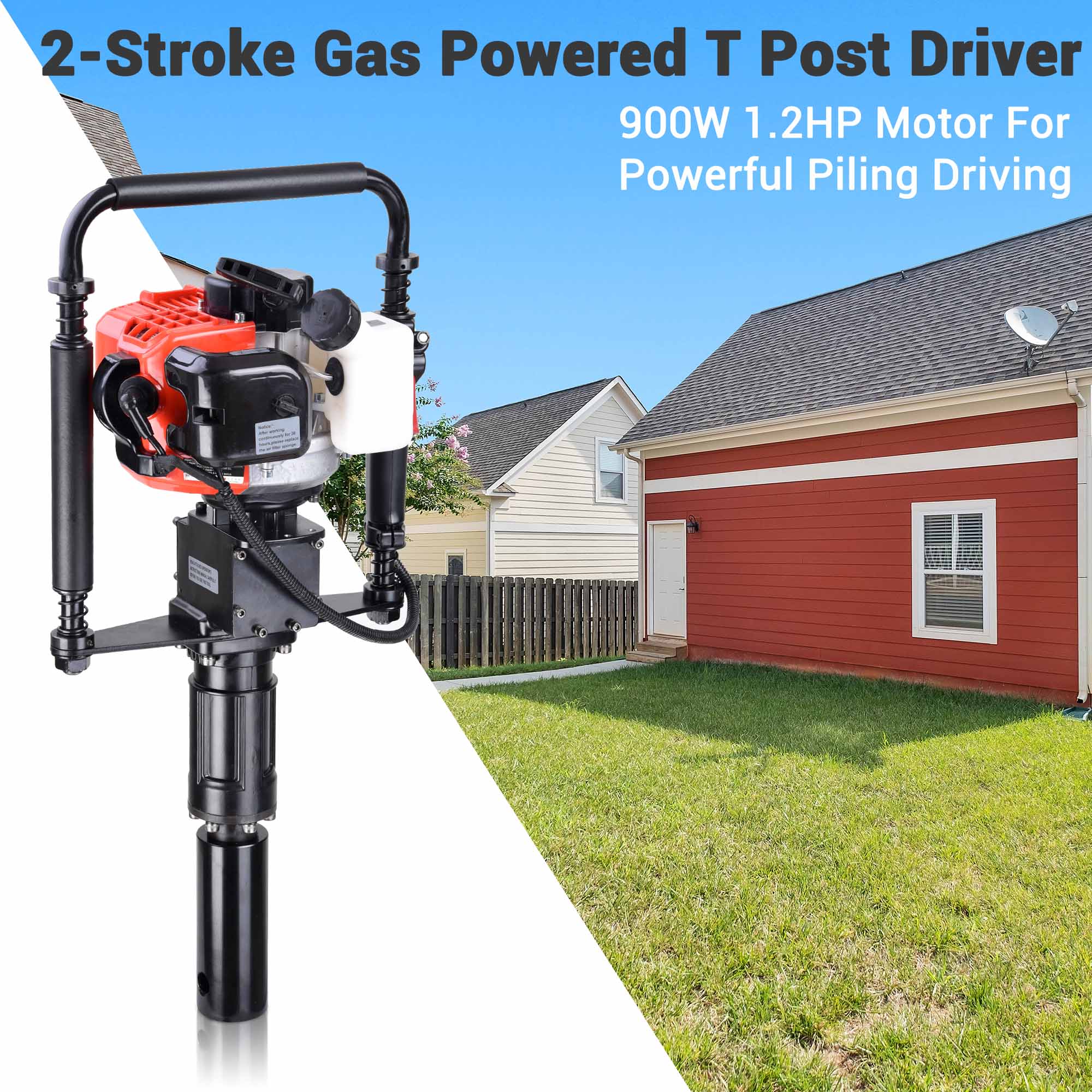 Yescom 900W Stroke T Post Driver 32.7CC Gas Powered Portable Fence Pile  Hammer Gasoline Motor Pile Driver with Piling Head Tools EPA Engine 