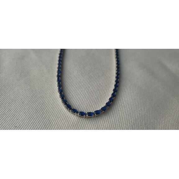 925 Silver Lab Blue Sapphire Oval(6x4)Tennis Necklace,Blue Sapphire Oval Necklace,Gold Tennis Necklace,September Birth Necklace Gift For Her