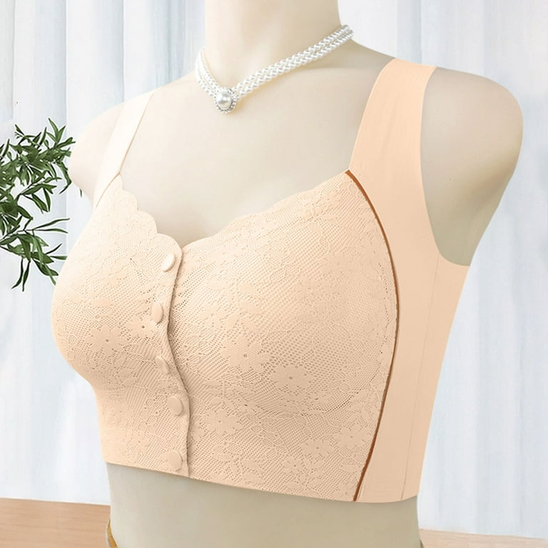 Bigersell Bras for Older Women Front Snap Closure Wireless Bras Backless  V-Neck Push up Padded Bras Solid Color Breathable Comfortable Soft Bras No