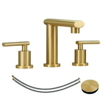Tcbosik 8" Widespread Bathroom Faucet, 3-Hole Low-Arch Vanity Sink Faucet with Metal Pop Up Drain Assembly and Water Supply Lines for Lavatory, Brushed Gold