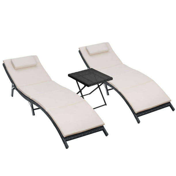 Lacoo Outdoor Chaise Lounge Chair Sets, Chaise Lounge Outdoor Foldable Table