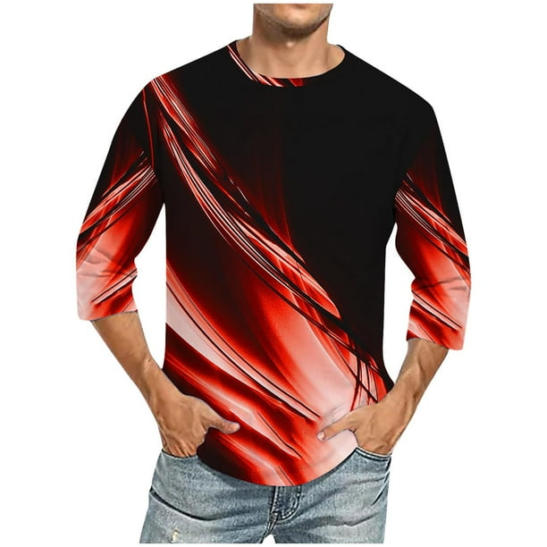 Blusas y camisas de manga larga con cuello redondo para hombre, blusa informal con cuello redondo y manga corta, blusa estampada de poliéster para hombre.