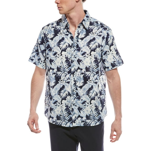 Report Collection mens Tropical Linen-Blend Shirt, XL, Blue