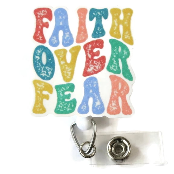 Faith Over Fear Badge Reel – Retro ID Clip for Nurses, Teachers, Office Staff, Inspirational Gift | Scrapheart