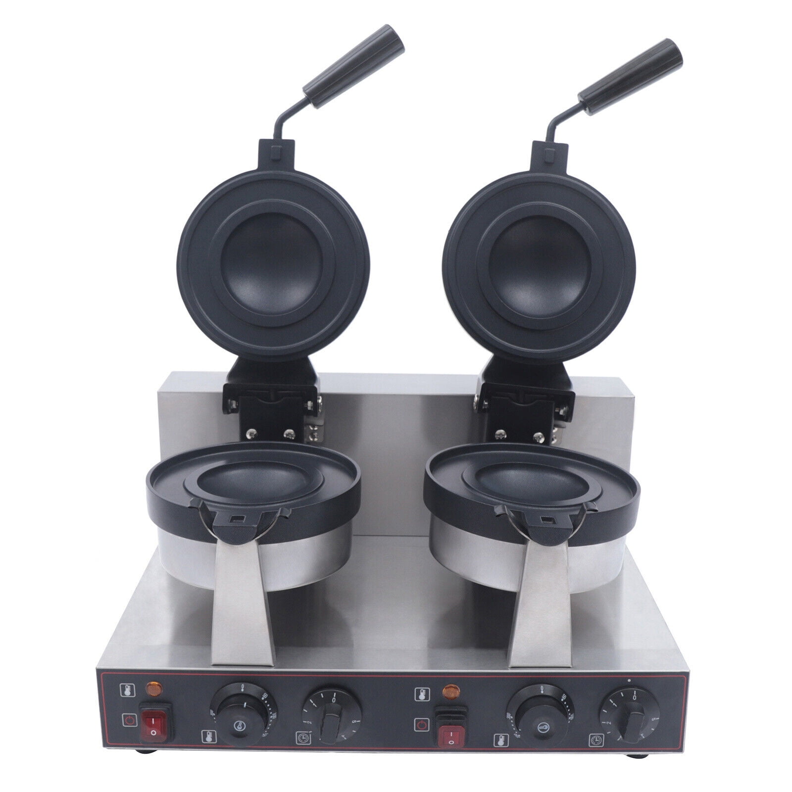 Miumaeov Commercial Waffle Maker Round Double Head Stainless Steel Burger Waffle Maker Machine Non-stick Electric Burger Waffle Maker for Restaurant Bakeries Snack Bar 2400W