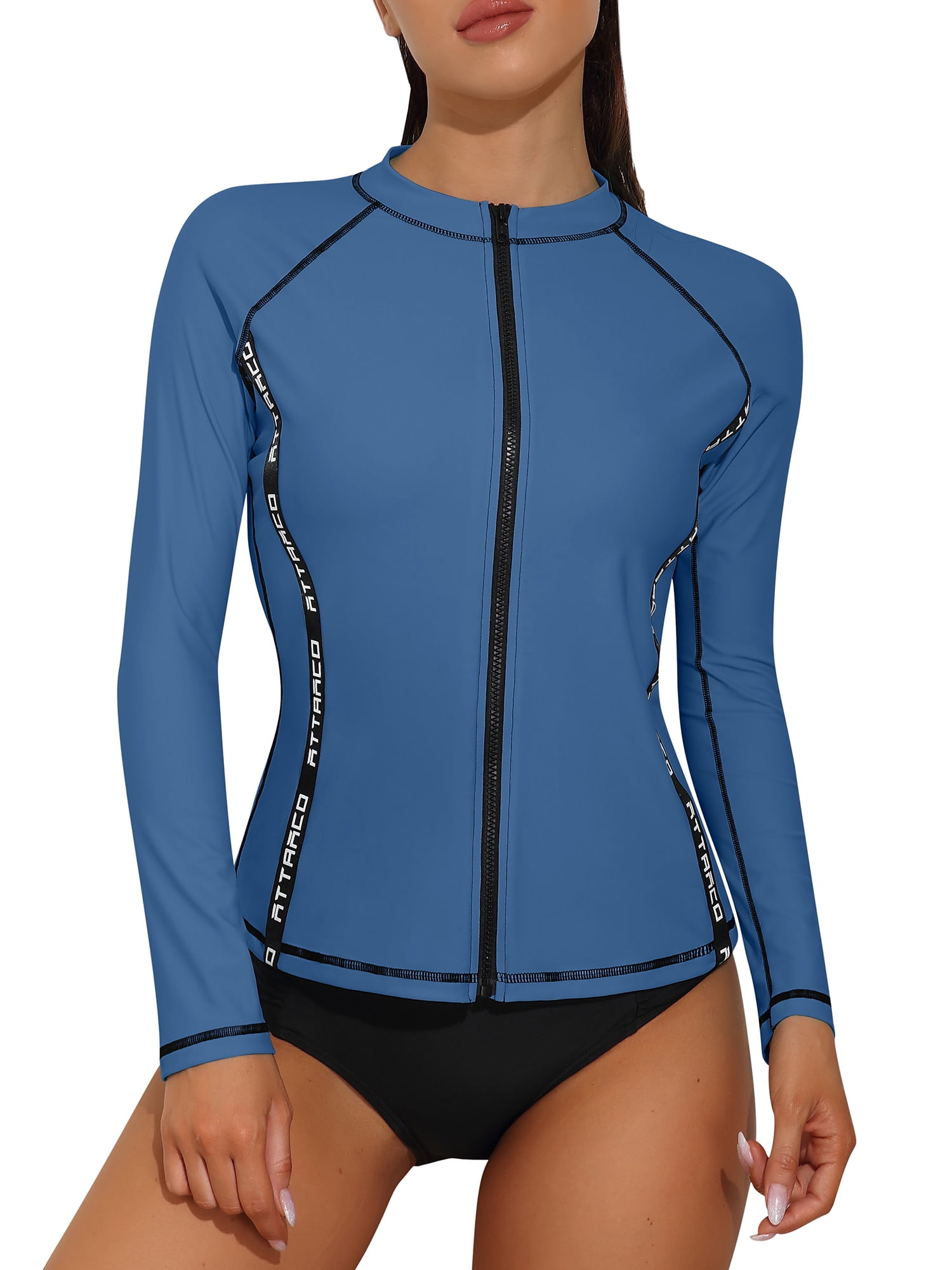 Rash Guard for Women Long Sleeve Zipper Front Swim Shirt UPF 50 ...