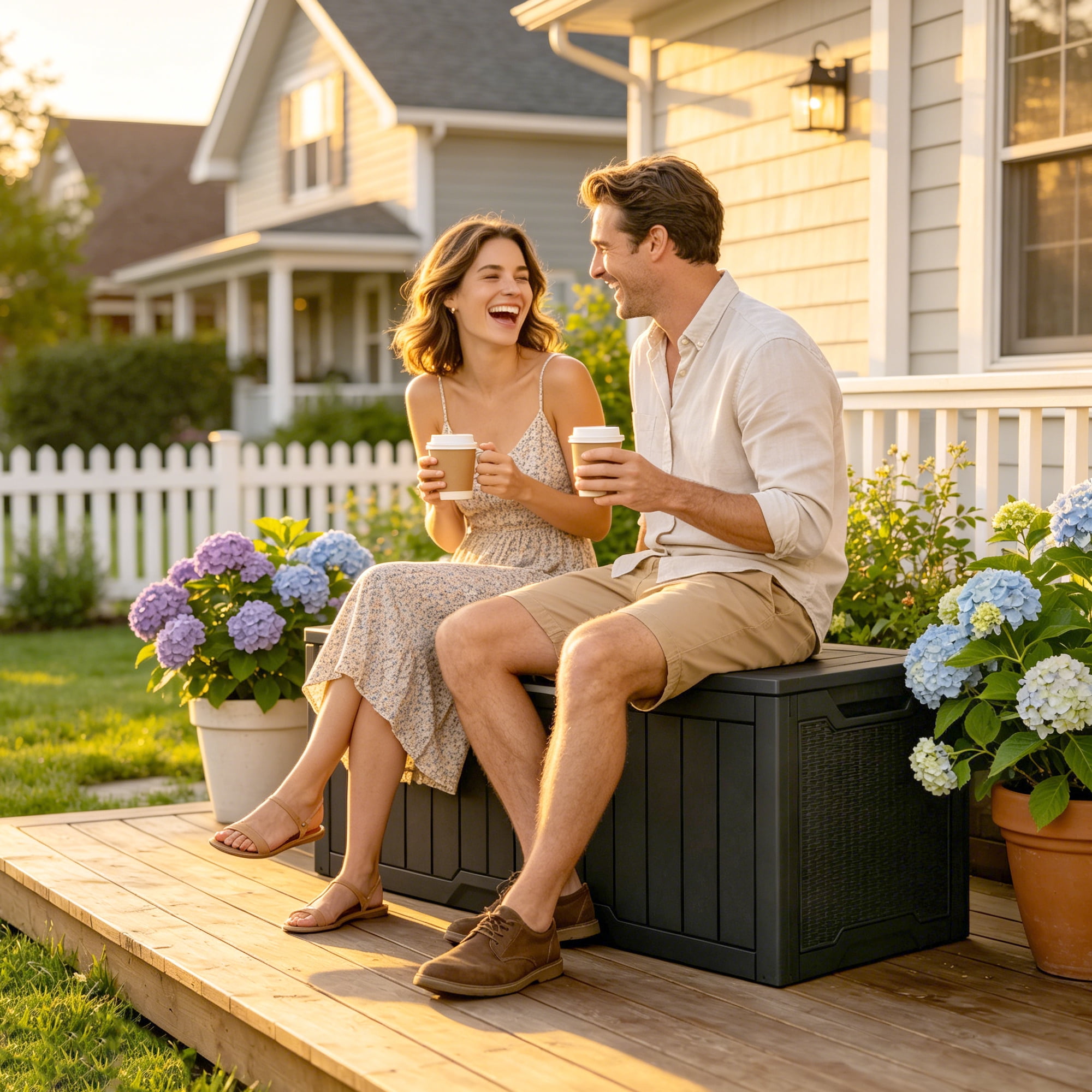 Uforic 100 Gallon Weatherproof Rattan Deck Box, Lockable Resin Large Outdoor Storage Box for Patio Cushions Garden Tools Equipment, Black
