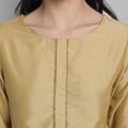 thumbnail image 6 of Janasya Indian Round Neck 3/4 Sleeve Solid Gold Poly Silk Kurta With Pant And Dupatta For Women, 6 of 8