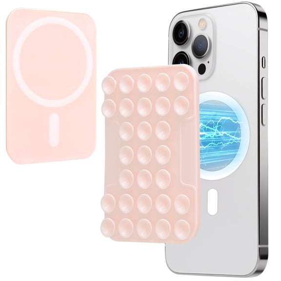 for MagSafe Suction Mount - 29 Silicone Suction Cup Phone Mount with Magnetic Phone Grip, for iPhone 12/13/14/15/16 Series, Hands-Free Sticky Grip for TikTok/Instagram, Light Pink