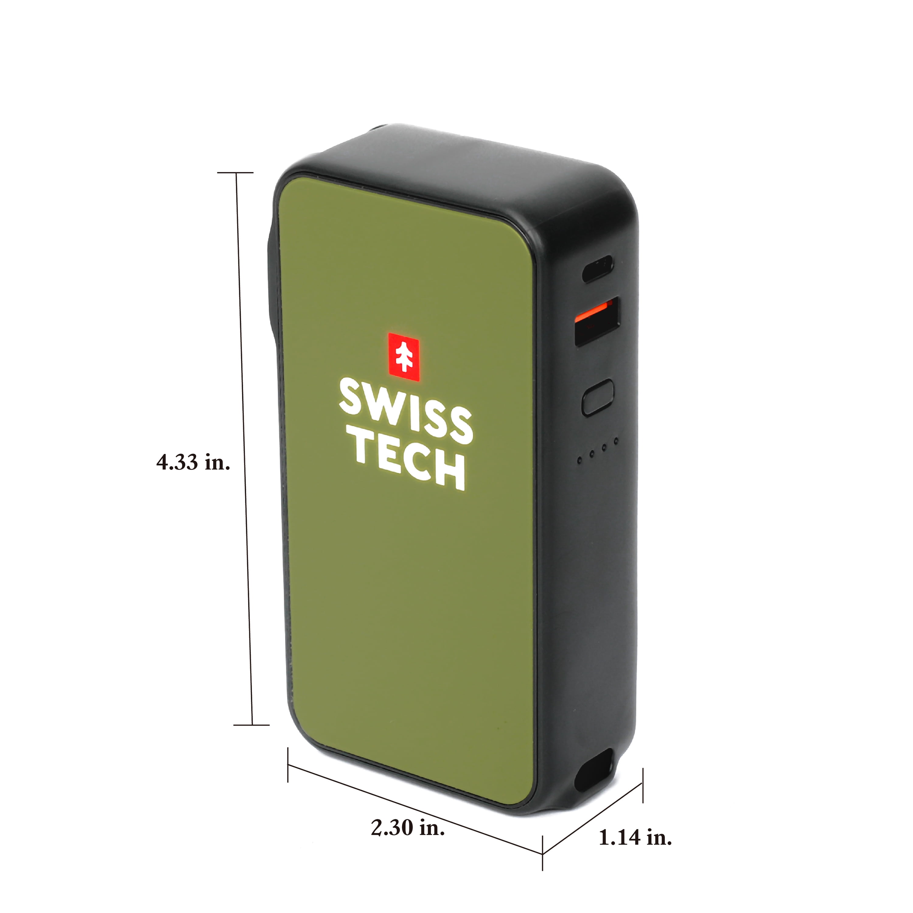 Swiss Tech 10000 mAh Portable Power Bank, 20W Fast Charge, Built-in Lanyard Charging Cord