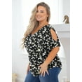 thumbnail image 6 of SHOWMALL Plus Size Tops for Women Cold Shoulder Clothes Black Jasmine 2X Blouse Short Sleeve Clothing V Neck Tunic Summer Shirts, 6 of 7