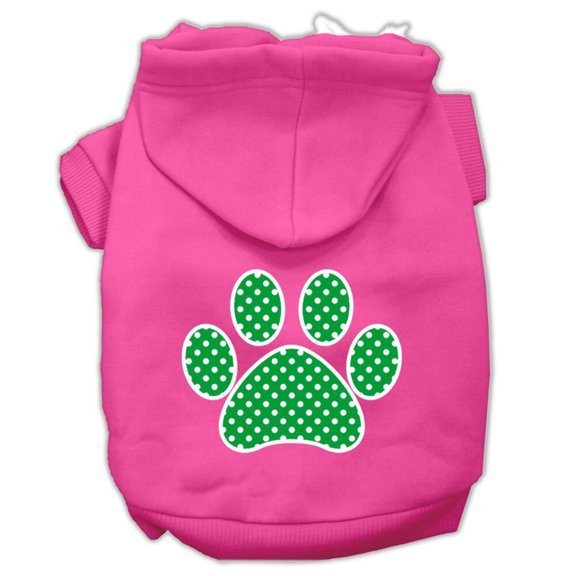 Pet Dog Cat Hoodie Screen Printed, "Green Swiss Dots Paw"