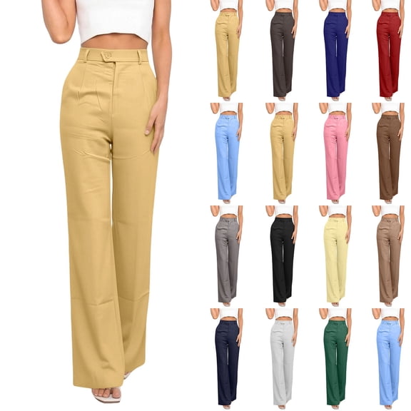 Noric Women High Waist Straight Leg Pants Business Office Relaxed Fit with Pockets Casual Suit Pants
