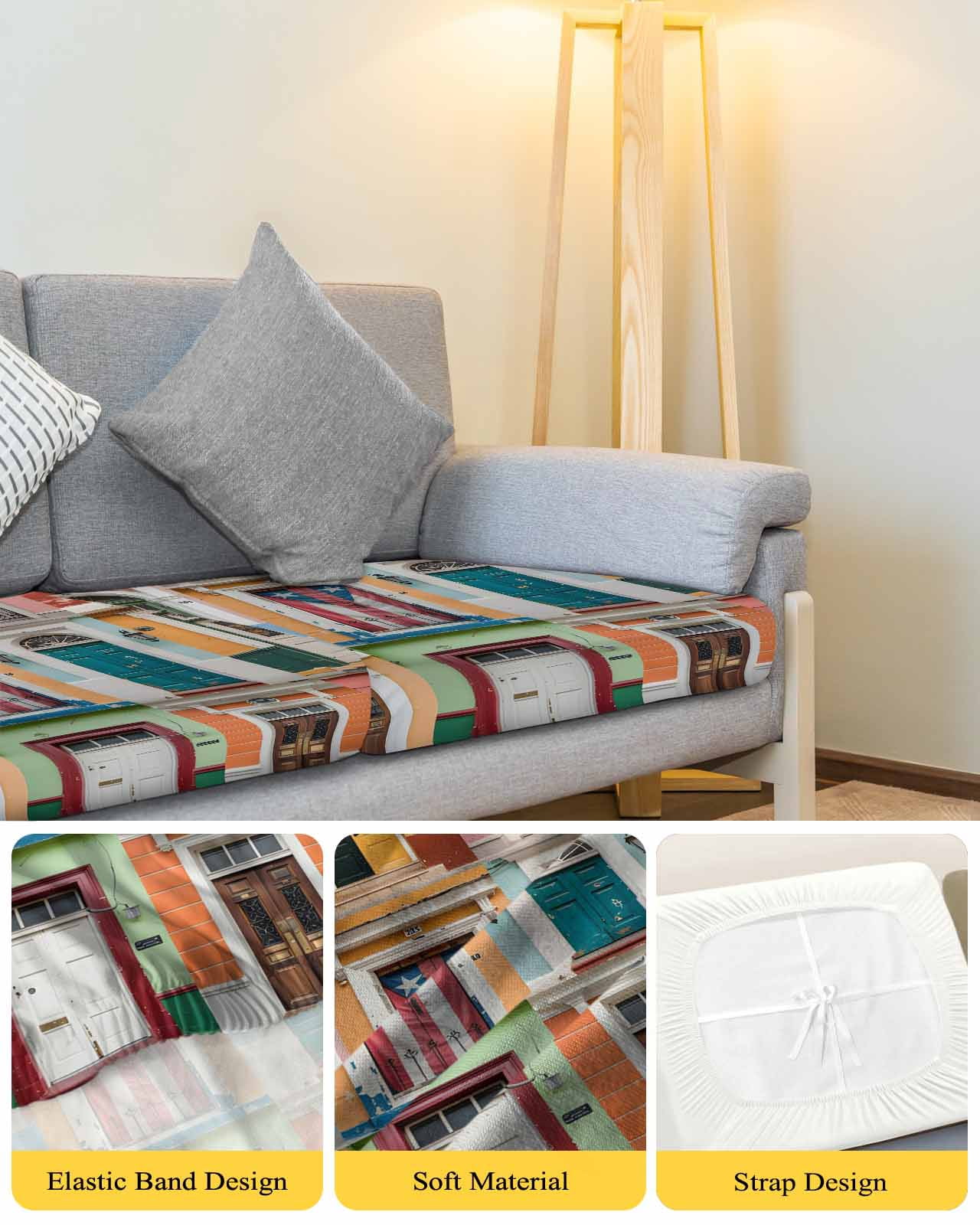 Puerto Rico Couch Cushion Covers Stretch, Washable Sofa Seat Covers Individual Seat Cushion Sofa Slipcovers Vintage Boho Style Door Gates Couch Cover Furniture Protector S-1PCS