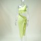 thumbnail image 3 of Vestido midi asimétrico con abertura en el muslo para mujer (verde, M), 3 of 5