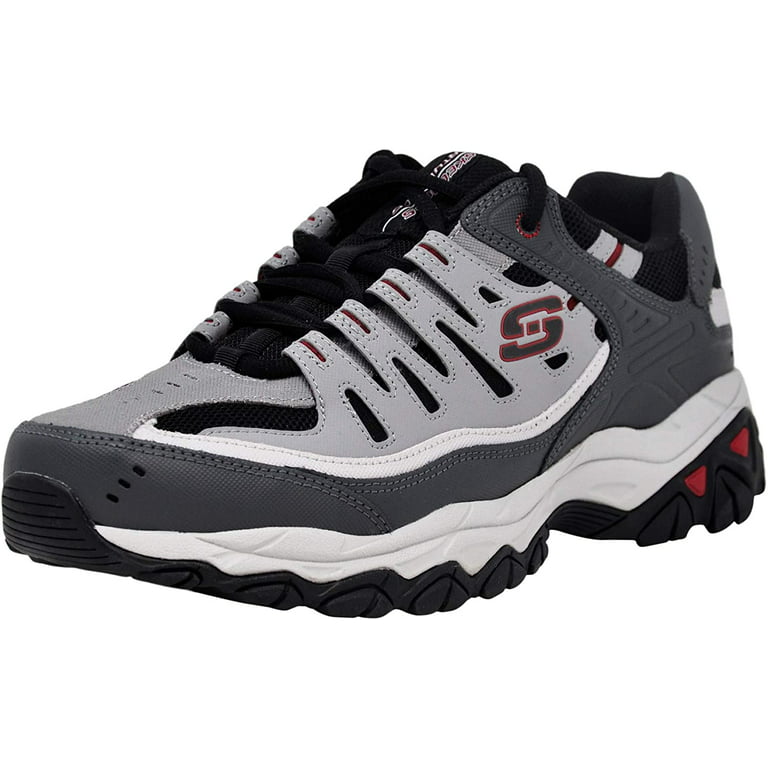 Skechers Men's Afterburn Memory-Foam Lace-up Sneaker, Charcoal/Red, 11.5 M Athletic