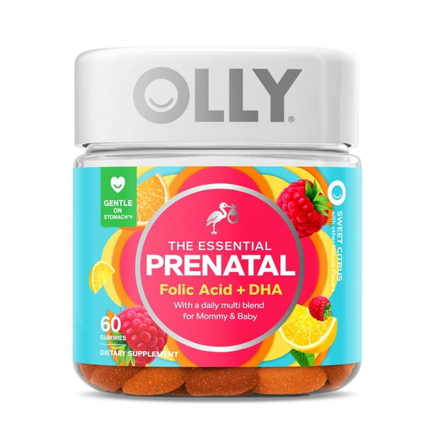 OLLY Prenatal Multivitamin Gummy, for Women, Folic Acid, Vitamin D, Omega 3 DHA, 60 Ct