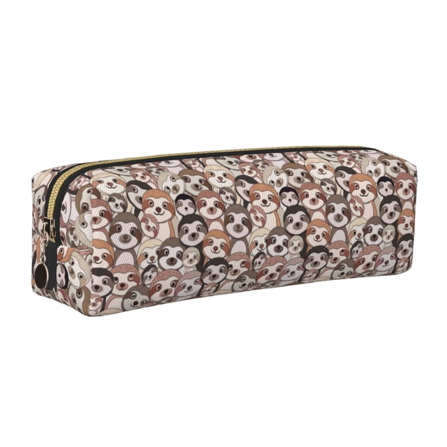 Disketp Brown Sloth Estuche de Lápices de Cuero con Cierre, Estuche Compacto para Papelería, Bolígrafos y Accesorios Pequeños