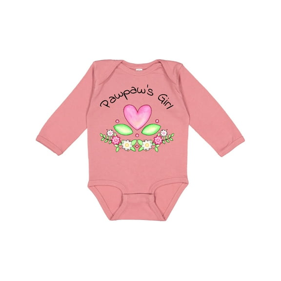 Inktastic Pawpaw's Girl Heart Flowers Girls Long Sleeve Baby Bodysuit