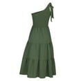 thumbnail image 5 of Usmixi Maxi Dresses for Women Sleeveless Slash Neck Solid Summer Long Dress Elastic Waist Smocked Swing Slit One Shoulder Dresses Army Green L, 5 of 6