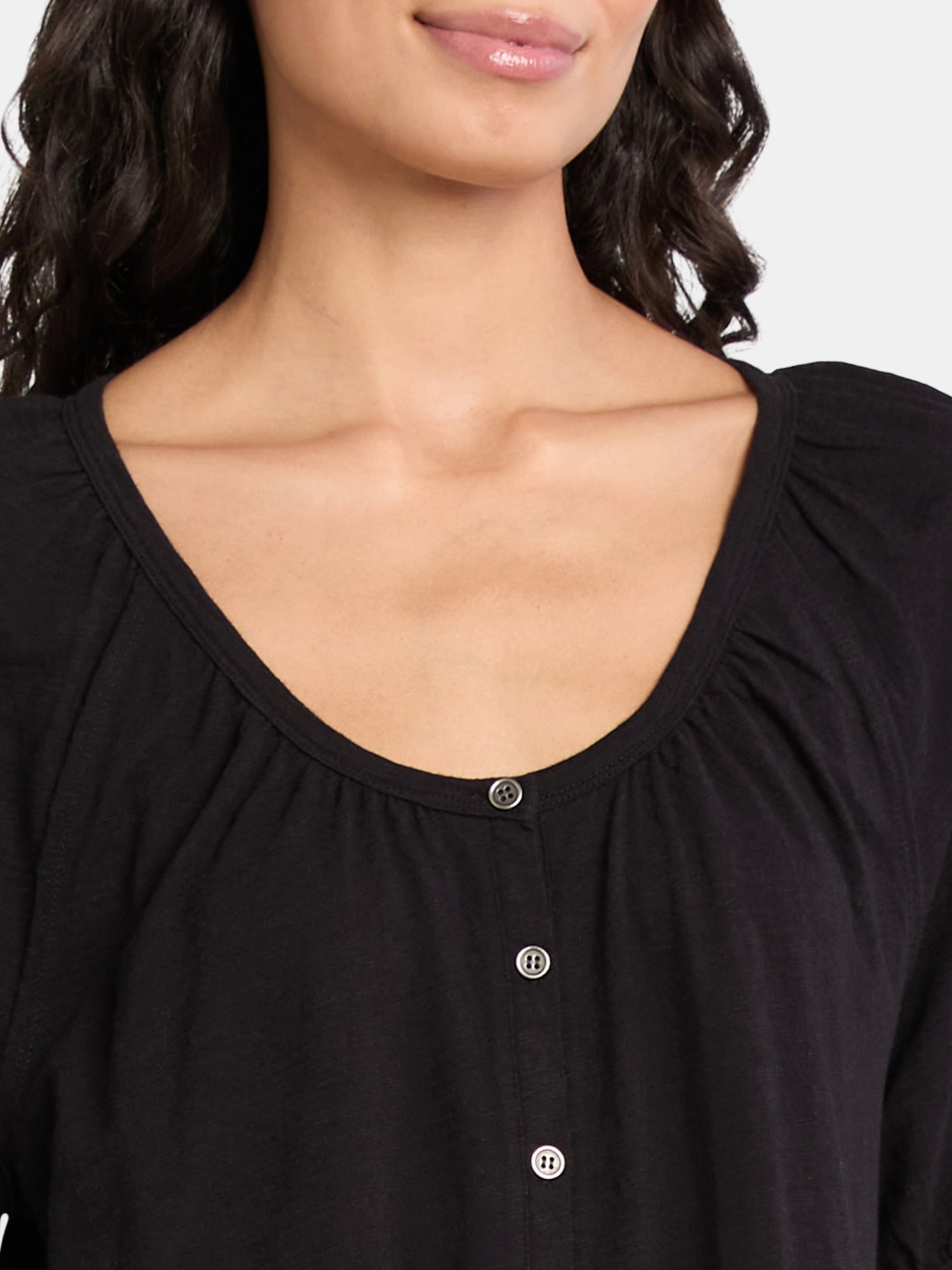 Time and Tru Women's Cotton Peasant Top, Sizes XS-XXXL