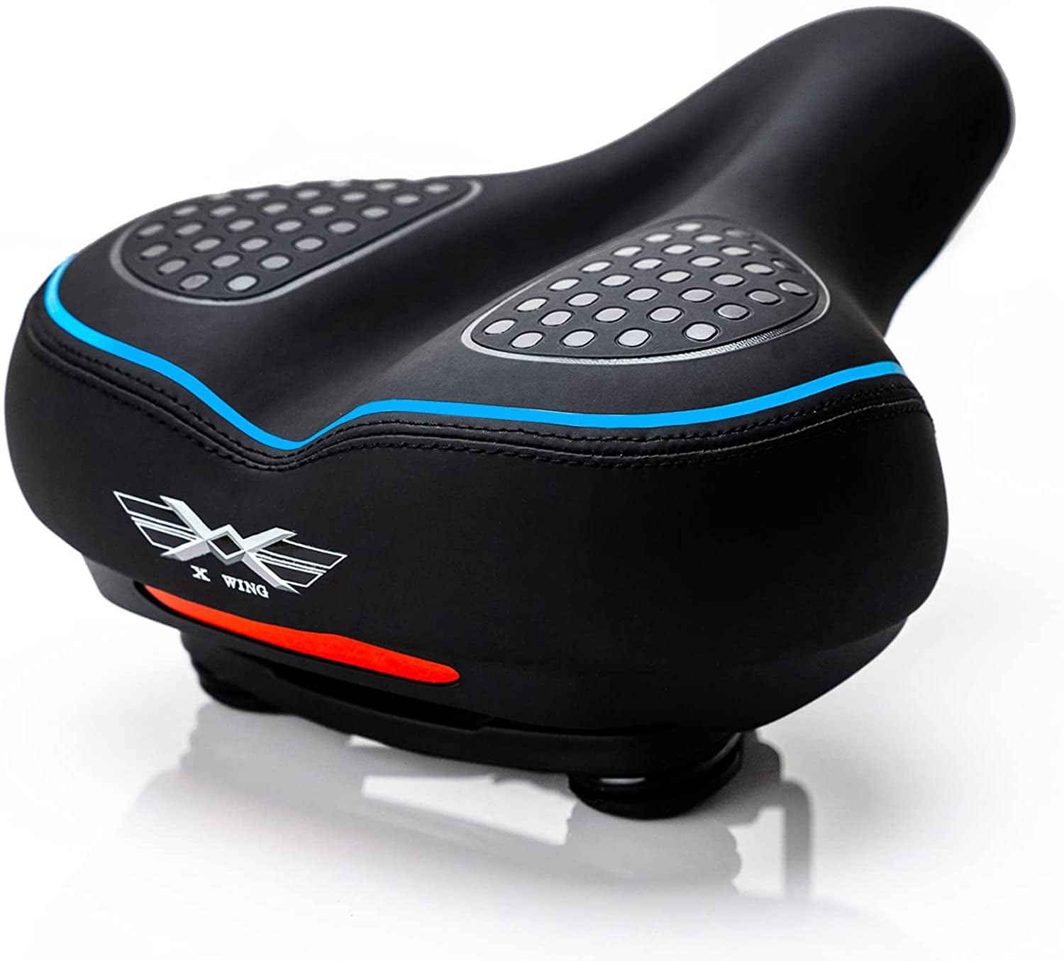 X Wing Comfortable Sport Bike Seat with Base Foam Bicycle Seat, Stainless Steel Duo Shock Absorption and Reflective Band for Indoor and Outdoor Bike Riding Activities
