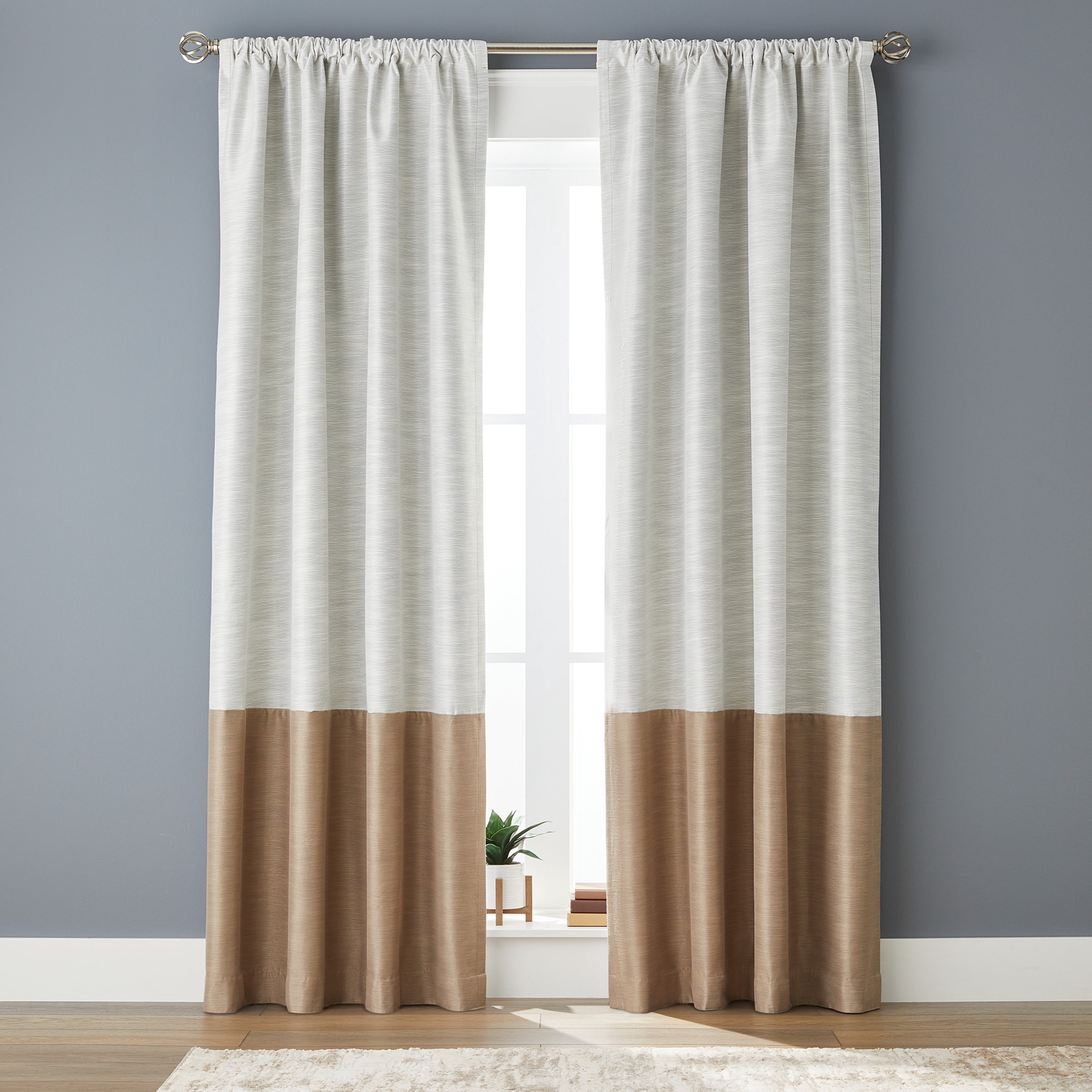 Better Homes & Gardens Colorblock Rod Pocket and Back Tab Blackout Curtain Panel, 1-Piece, Brown, 50" W x 84" L