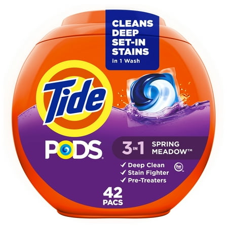 Tide Pods Liquid Laundry Detergent Packs, Spring Meadow Scent, 42 Count